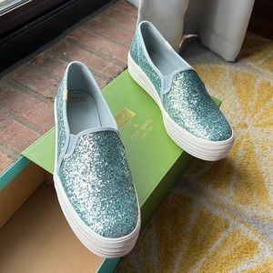 EUC Kate Spade x Keds Blue Glitter Platform Sneakers Sz 9.5